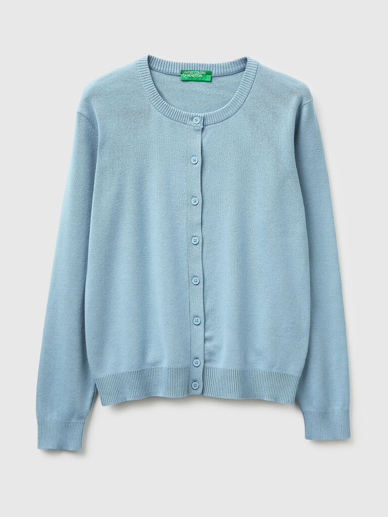 Light blue cardigan in tricot cotton