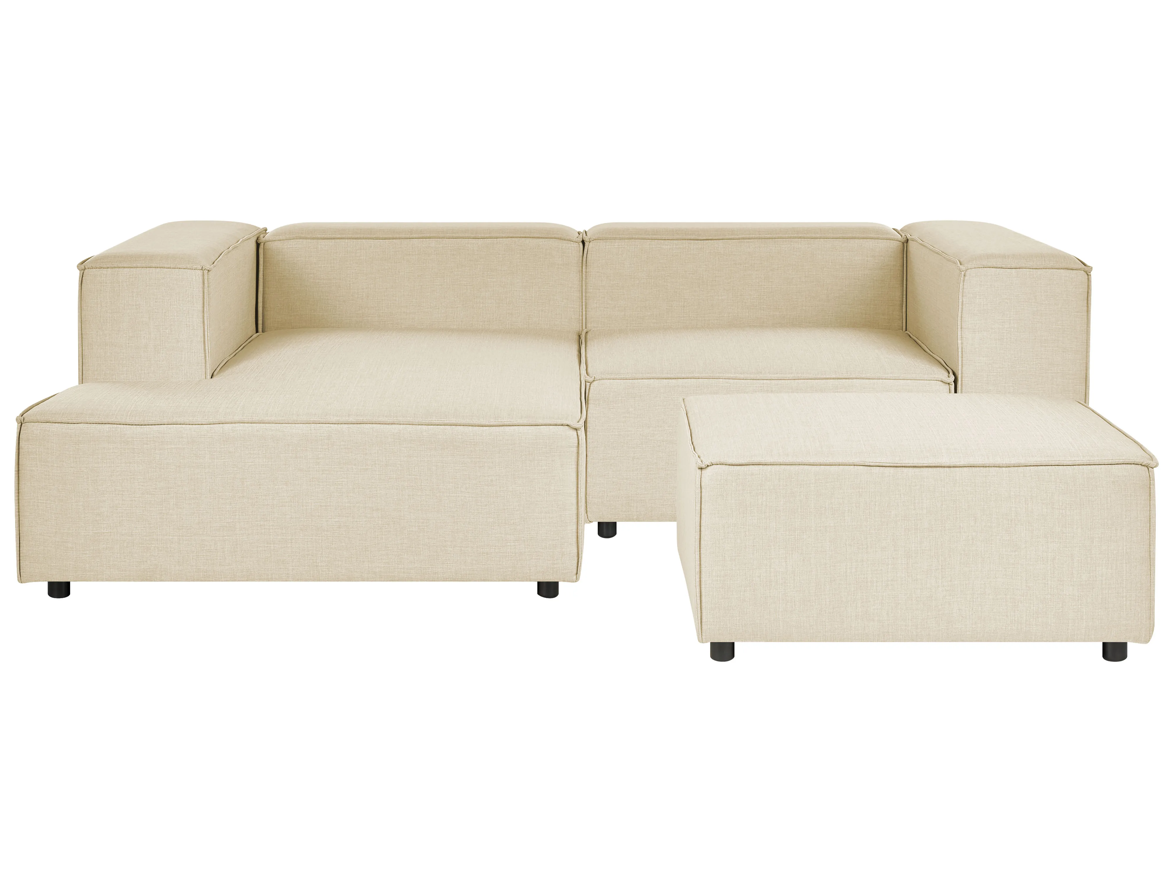 Modular Corner Sofa 2 Seater APRICA Faux Linen Beige with Ottoman Right Hand