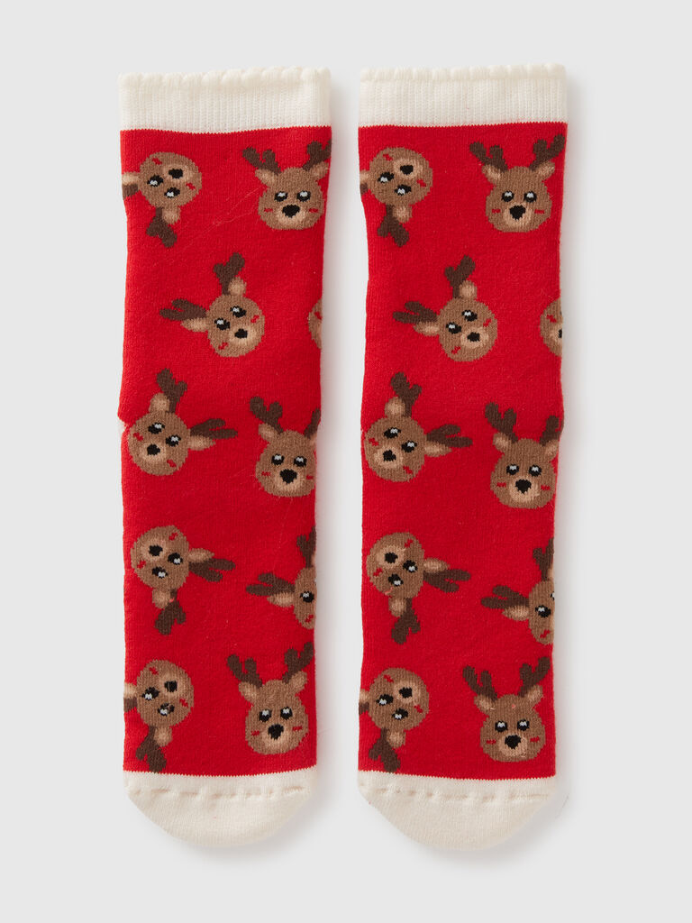 Red non-slip socks with reindeer