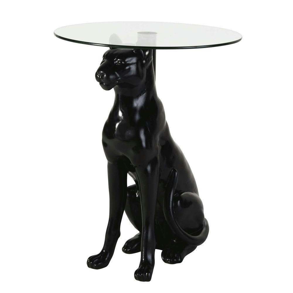 TAMA - Bout de canapé panthère noir et verre recyclé