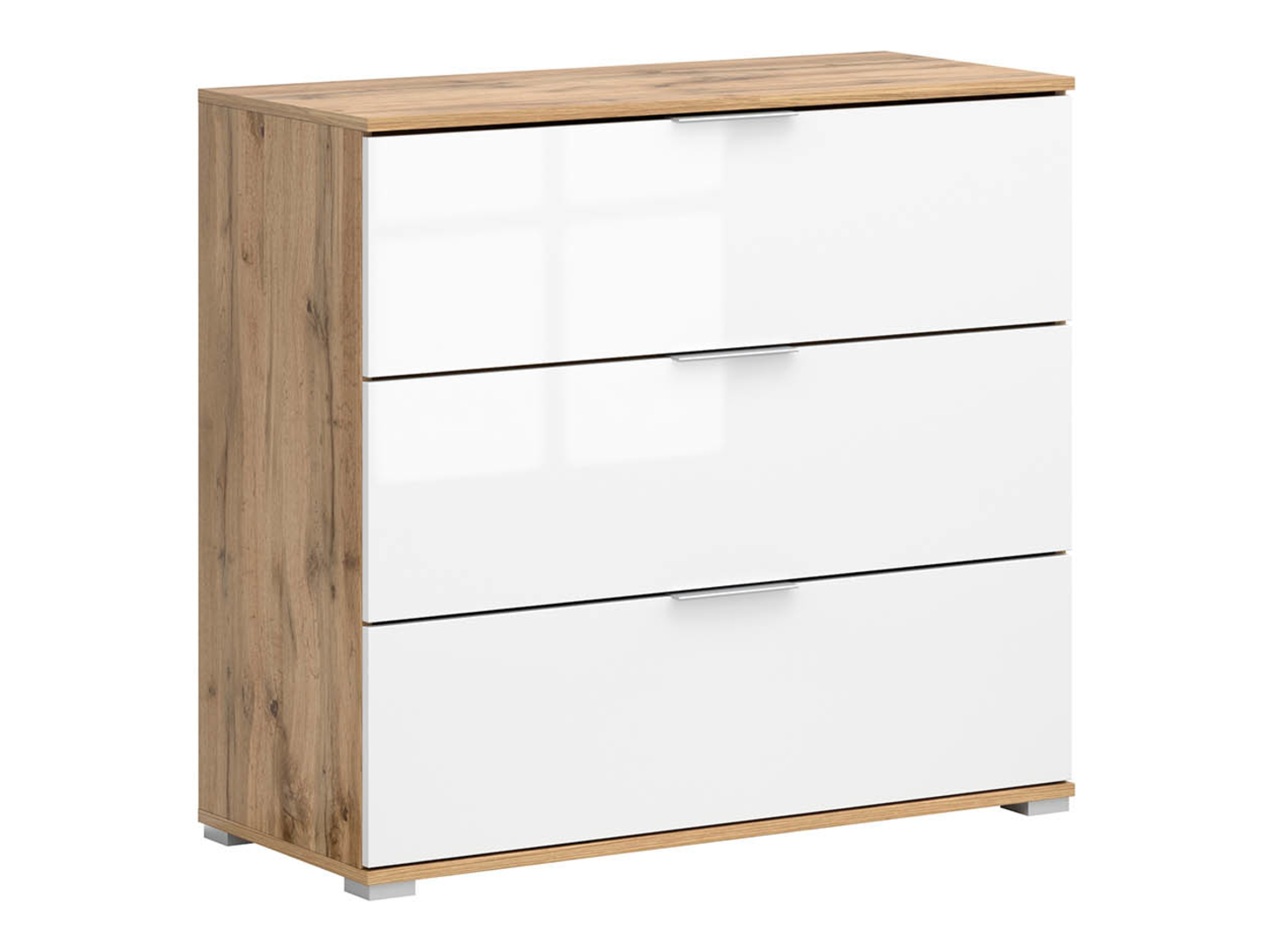 Komoda Zele 95 cm z 3 szufladami dąb wotan/biały połysk