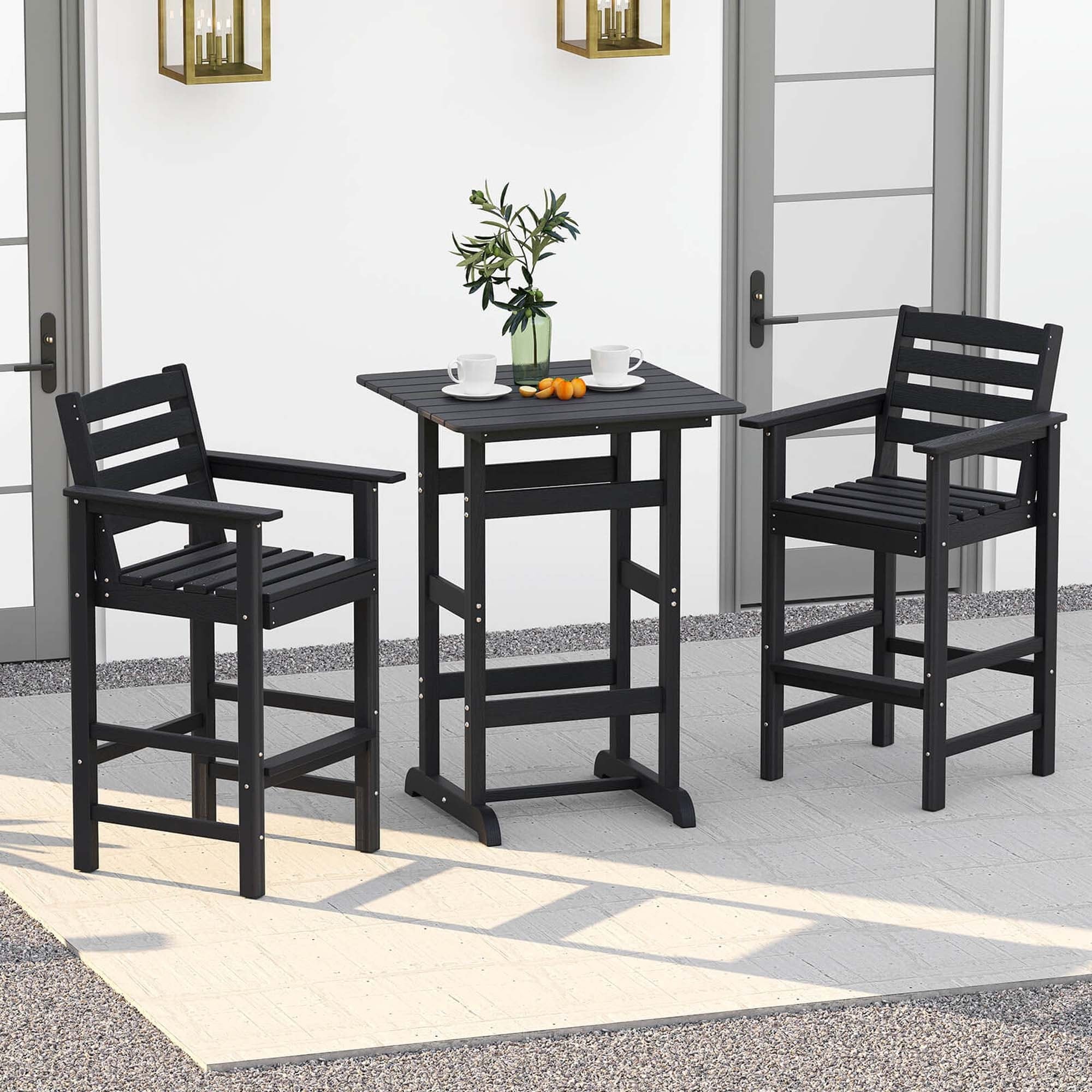 Costway 3-Piece Patio HDPE Bar Set Armchairs with Square High-Top - See Details