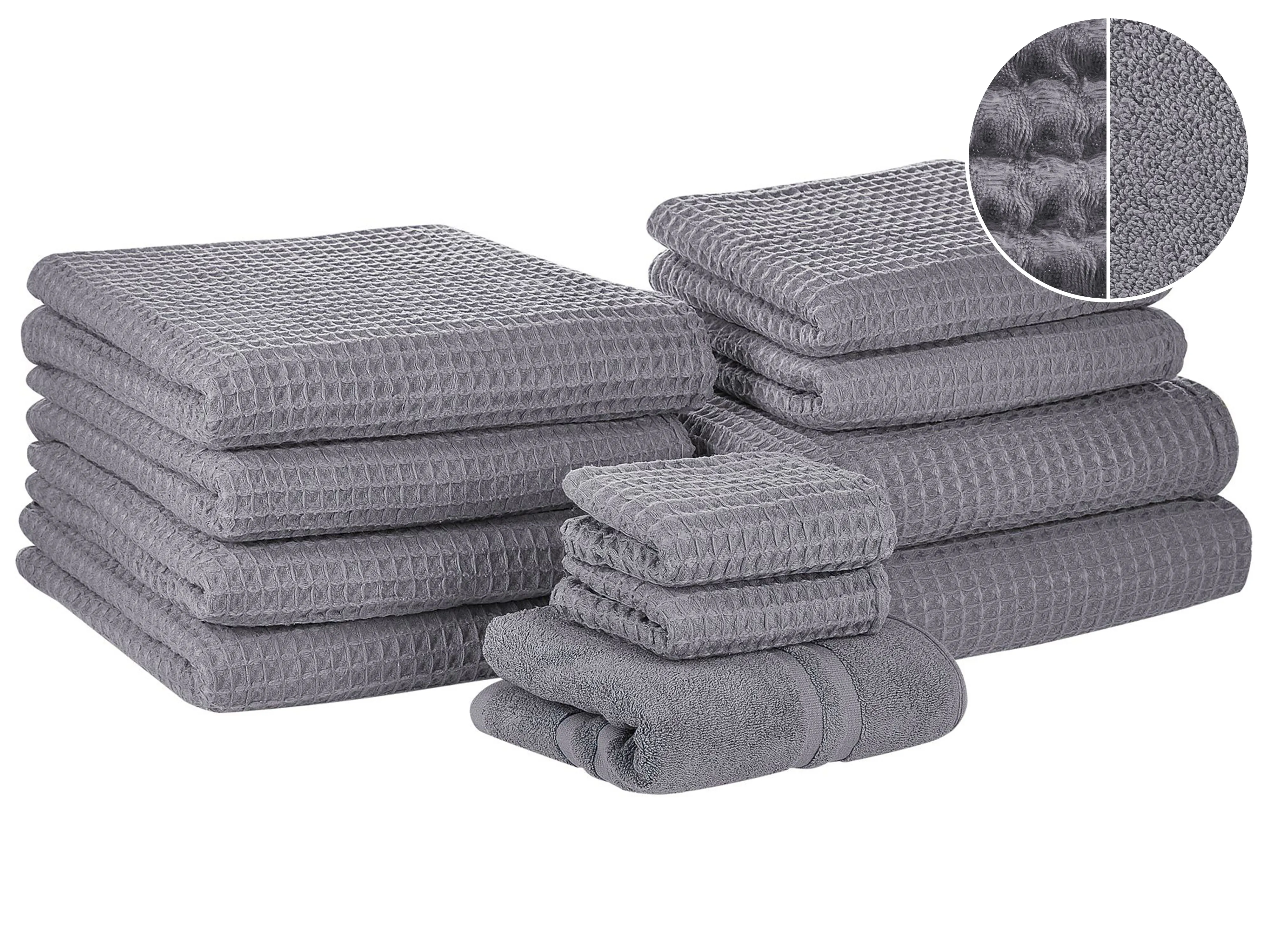 Set of 11 Towels AREORA Cotton Light Grey
