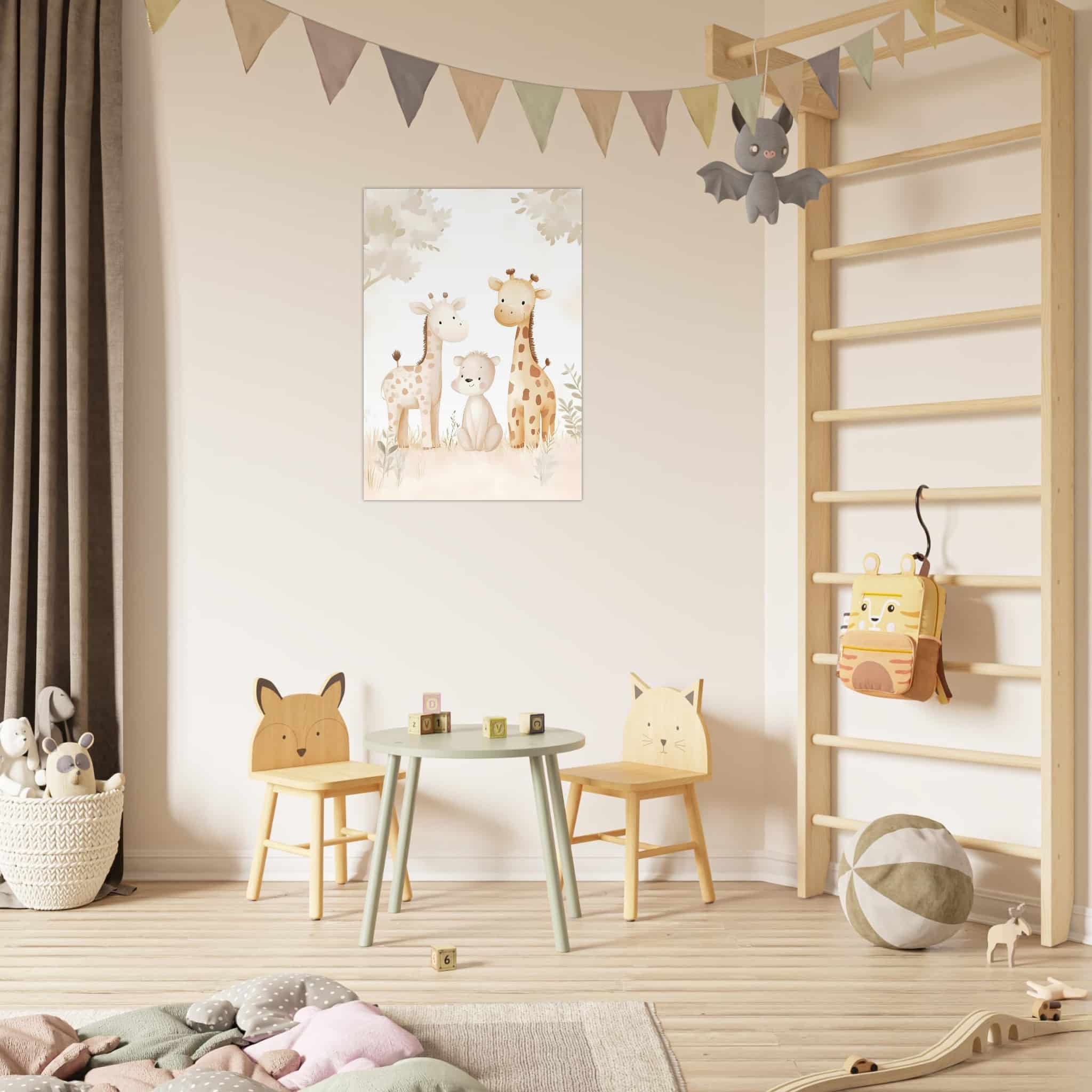 Artfulprints Poster Giraffen familie pastel  - 70x100 cm - Geel