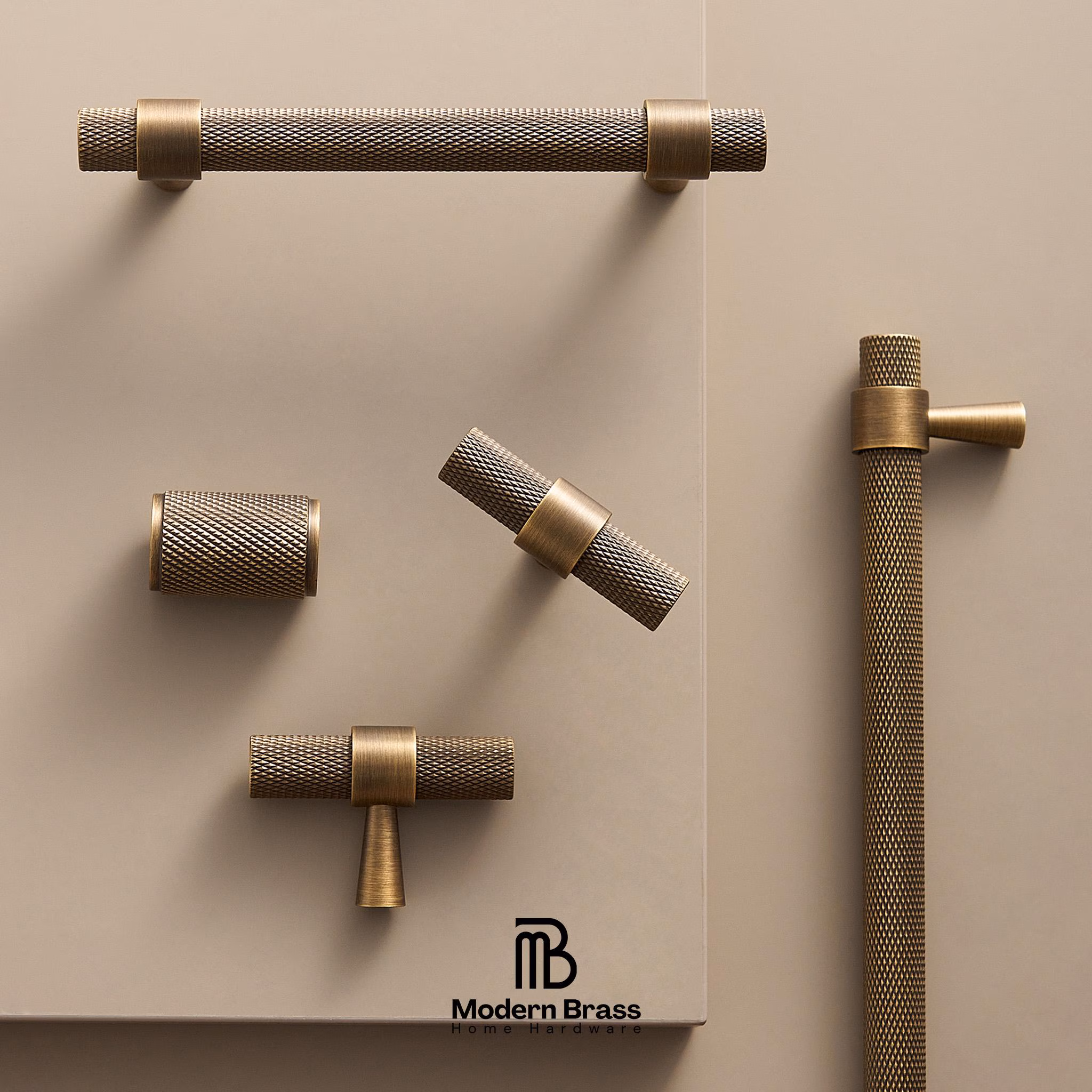 Knurled Antique Brass Cabinet Knobs and Pulls, Kitchen Door and Drawer Handles