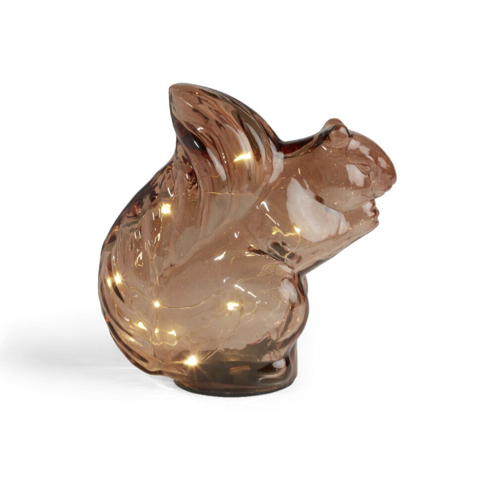 écureuil décoratif en verre brun avec LED 8,3x14xH15,6cm