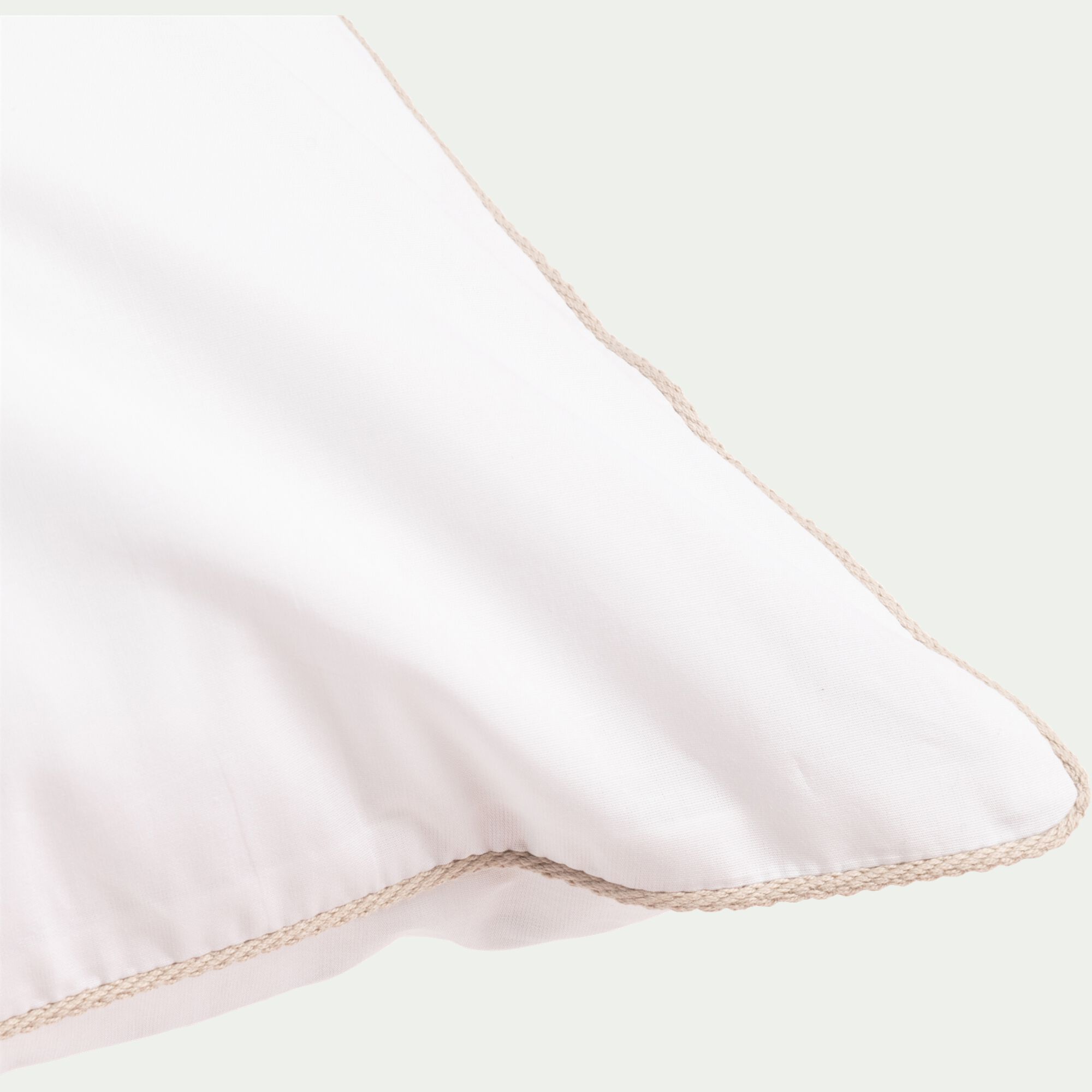 EZIO - Lot de 2 taies d'oreiller en percale de coton 50x70cml avec liseré tressé beige alpilles - blanc