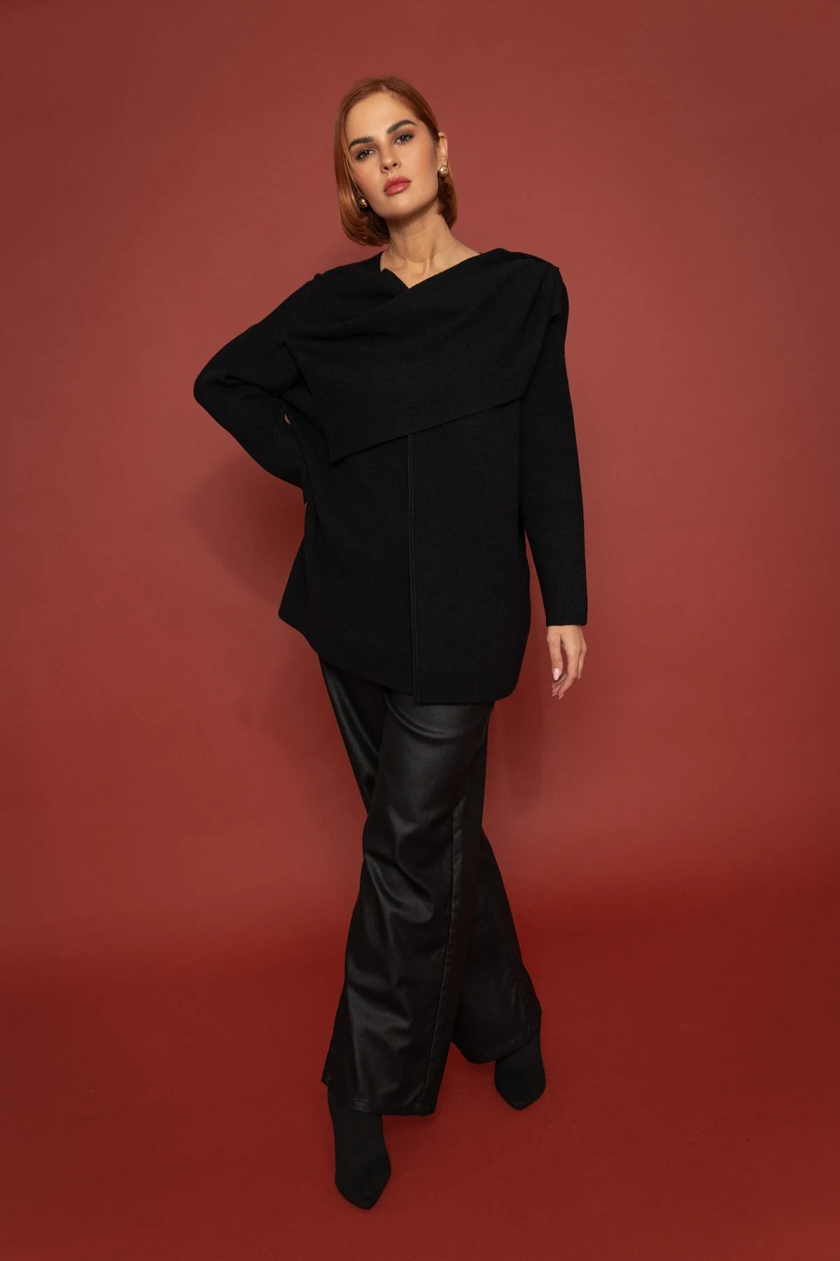 Black Knit Cardigan with Scarf Detail