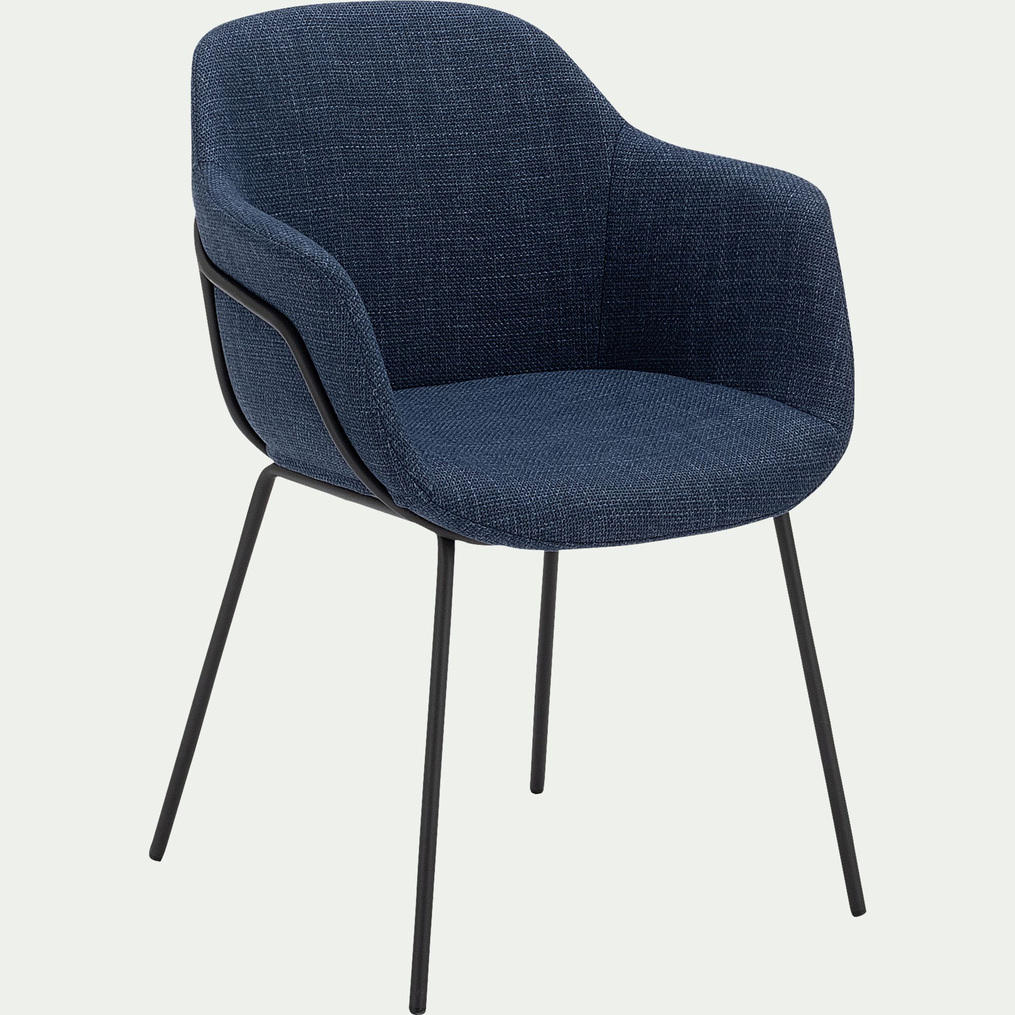 CHLOE - Chaise de repas avec accoudoirs en tissu - bleu figuerolles