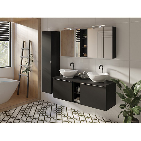 Meuble de rangement VANTA 60 cm noirCaisson suspendu avec portes battantes et miroirs