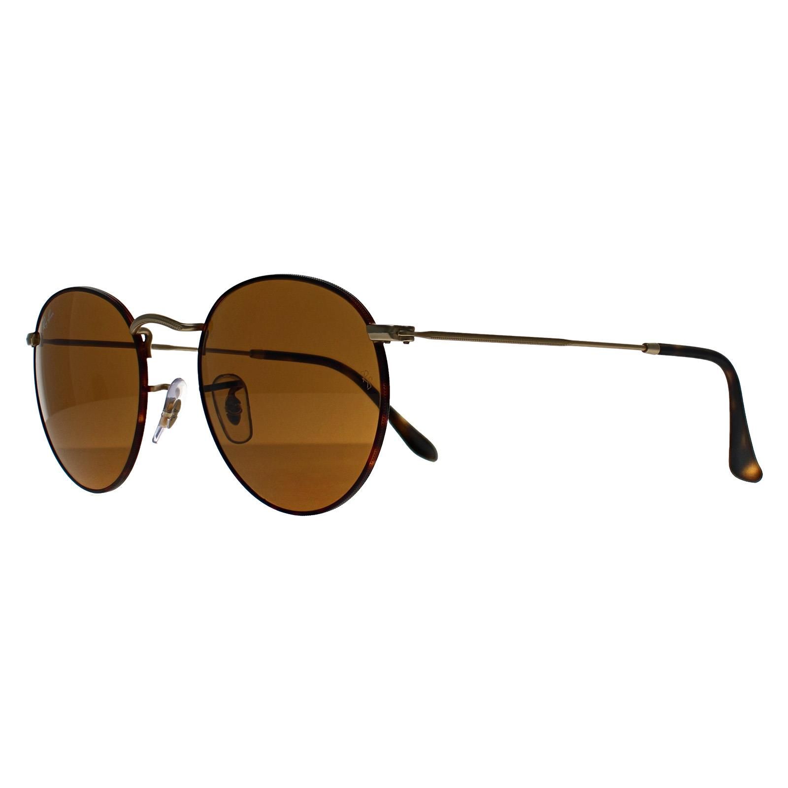 Ray-Ban Round Matte Havana On Matte Gold Brown Round Metal 3447
