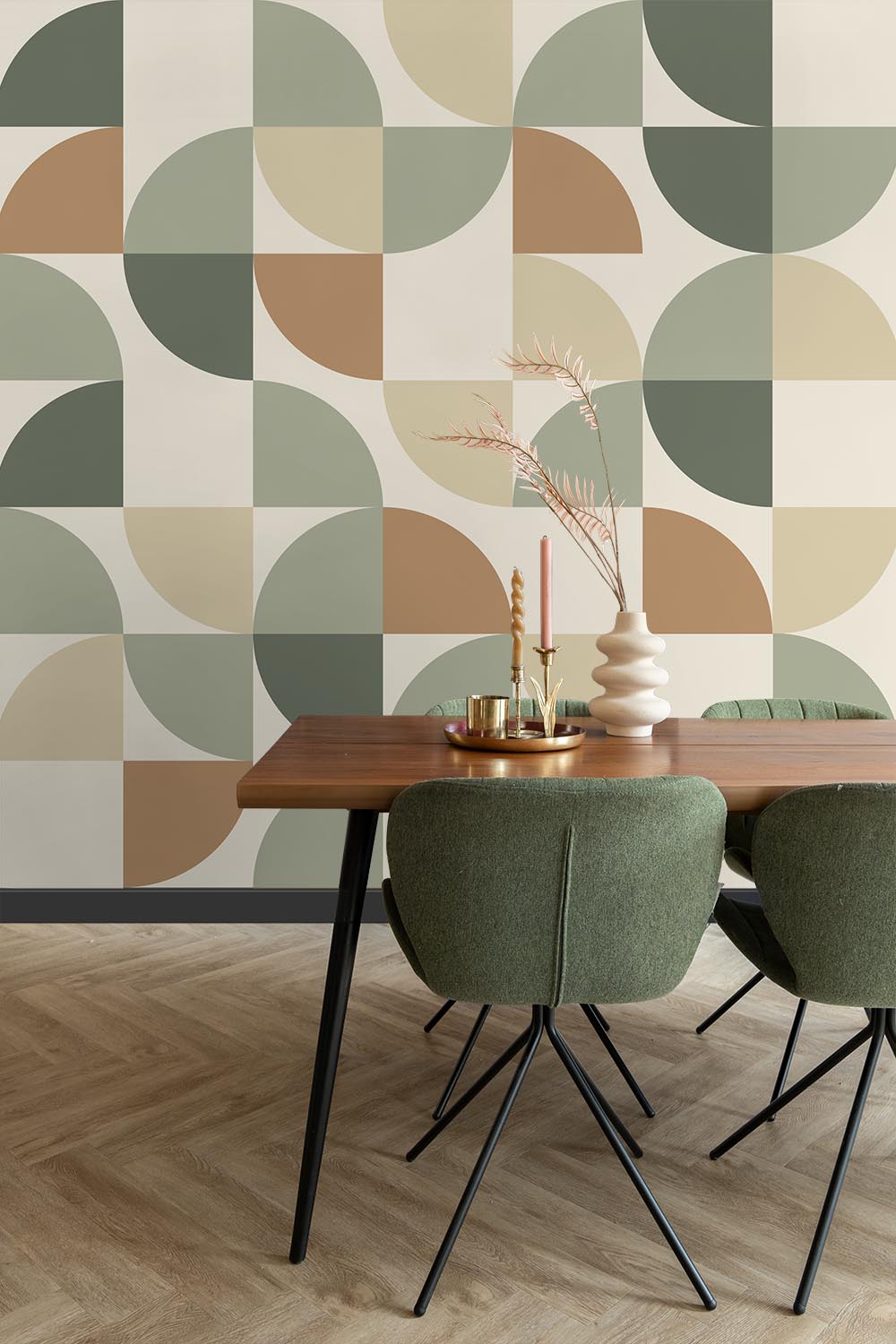 ESTAhome fotobehang geometrische vormen grijs, beige en groen - 250 x 279 cm - 159388
