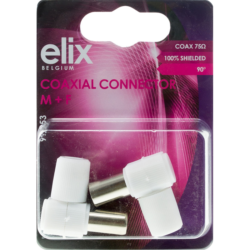 Fiche coaxiale coudée mâle et femelle 2 pièces