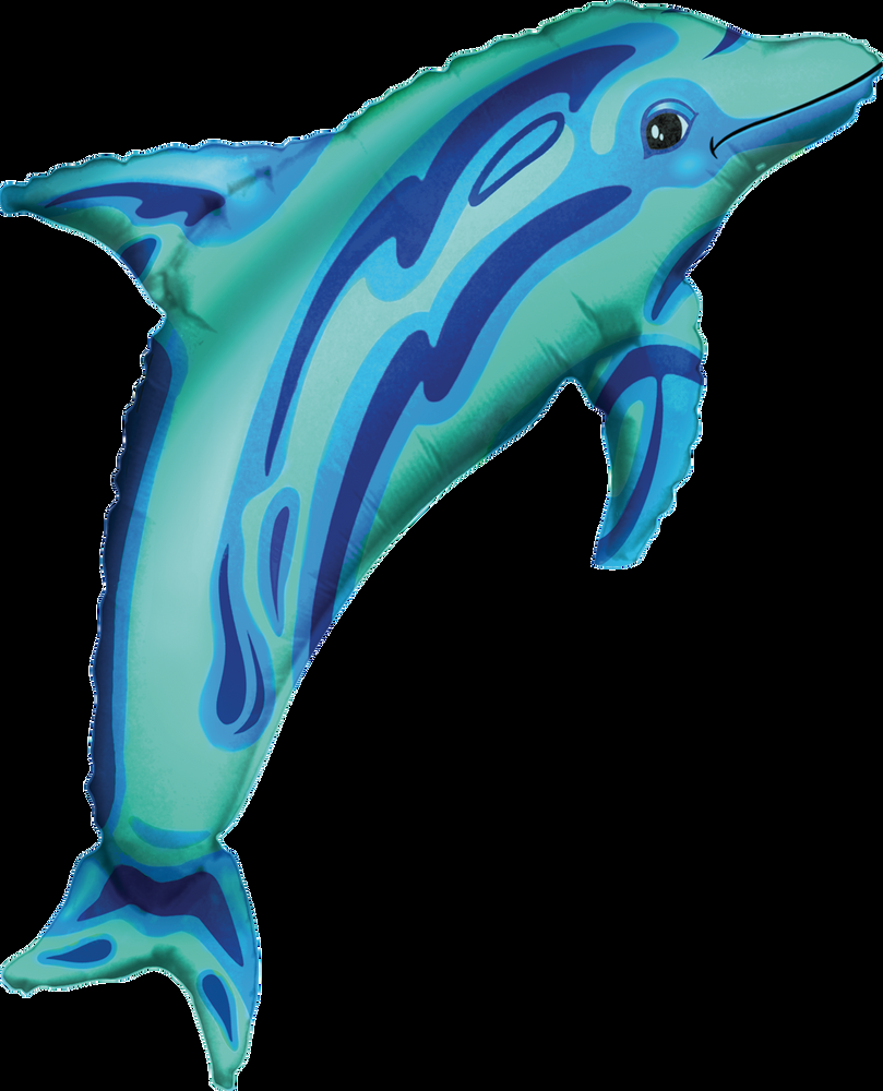 Dolphin Satin Foil Balloon, Blue, 26-in, Helium Inflation & Ribbon Included for Summer