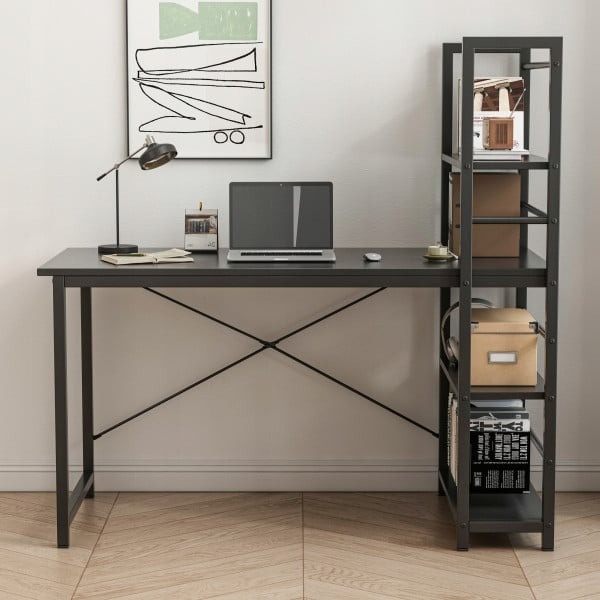 Biurko komputerowe z regałem czarne loft 120 cm