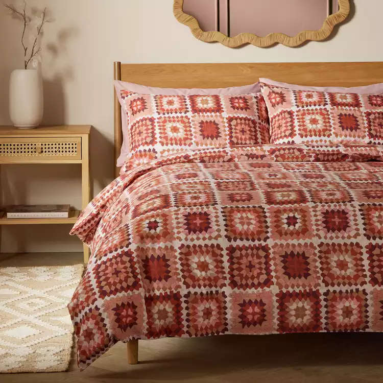 Habitat Autumnal Crochet Print Orange Bedding Set - Single