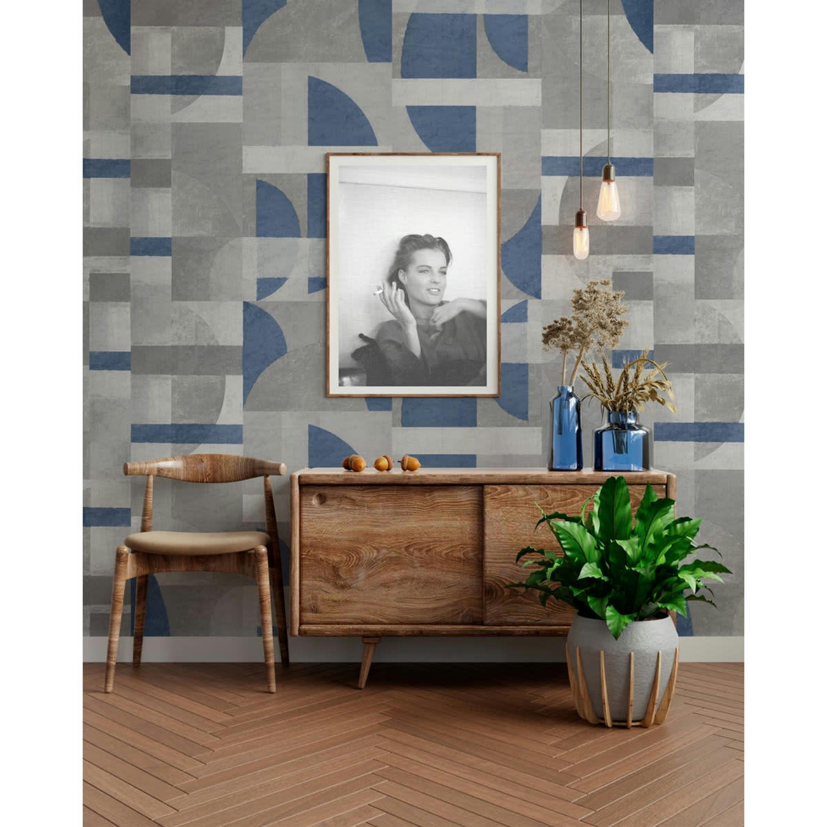 WALTER - Papier peint panoramique motif graphique Bleu 432x280cm