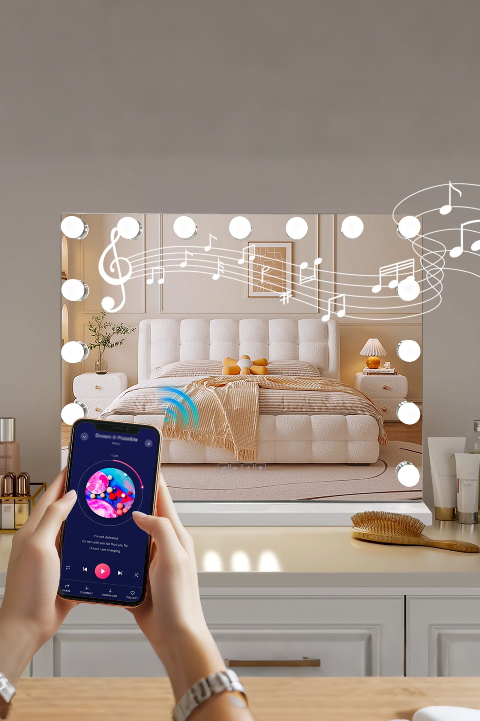INMTFEI Bluetooth Hollywood Vanity Mirror with 15 dimmable LED Bulbs,3 lighting modes