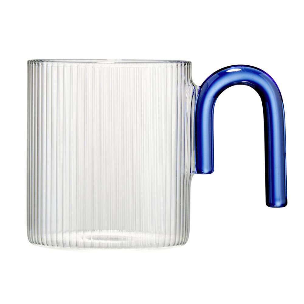 Mug en verre 30cl transparent avec anse colorée forme U Ø8xH9cm (3 modèles)