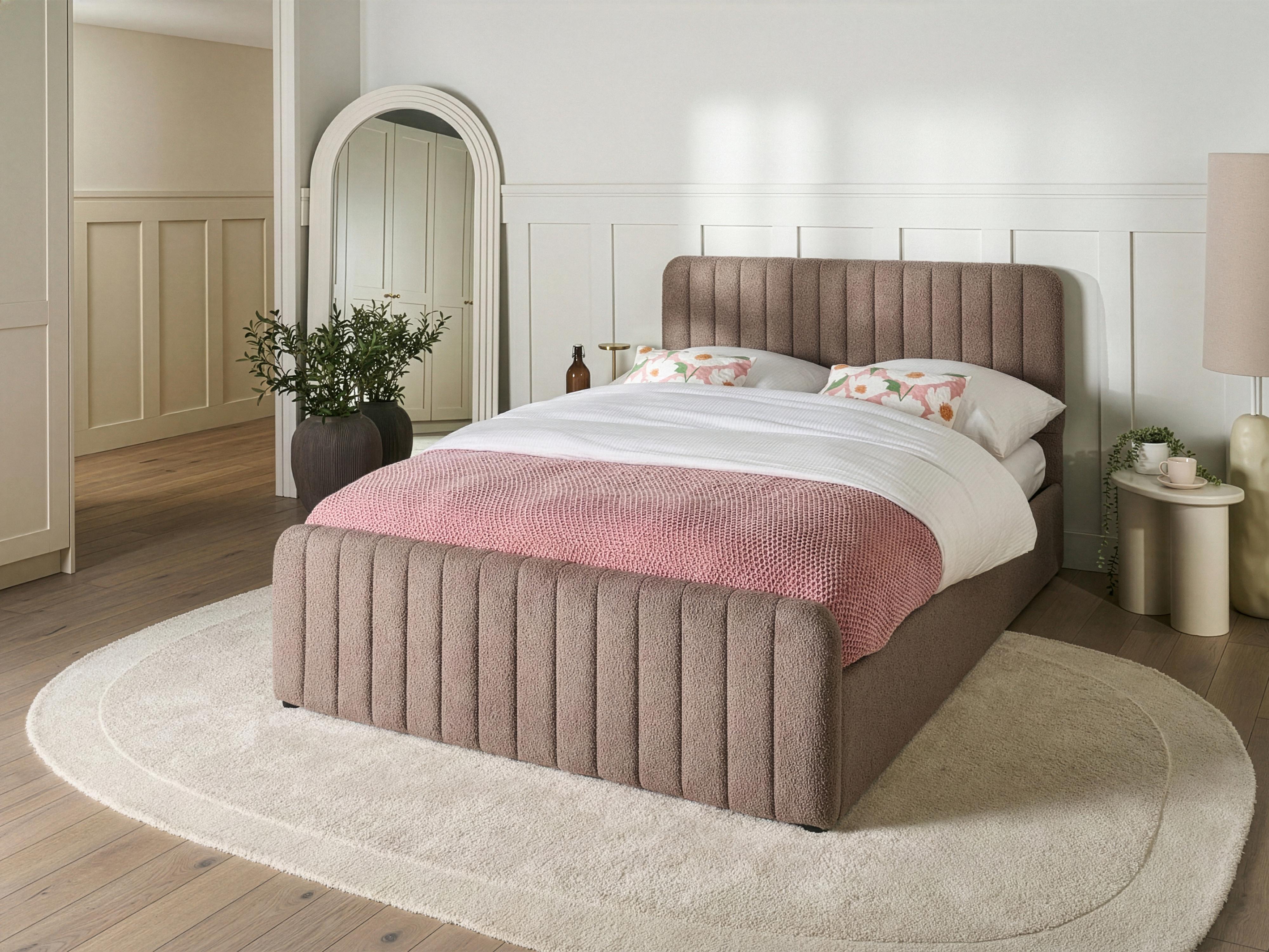 Ottoman Bed Boucle LUNAN 140 x 200 cm (EU Double) Taupe