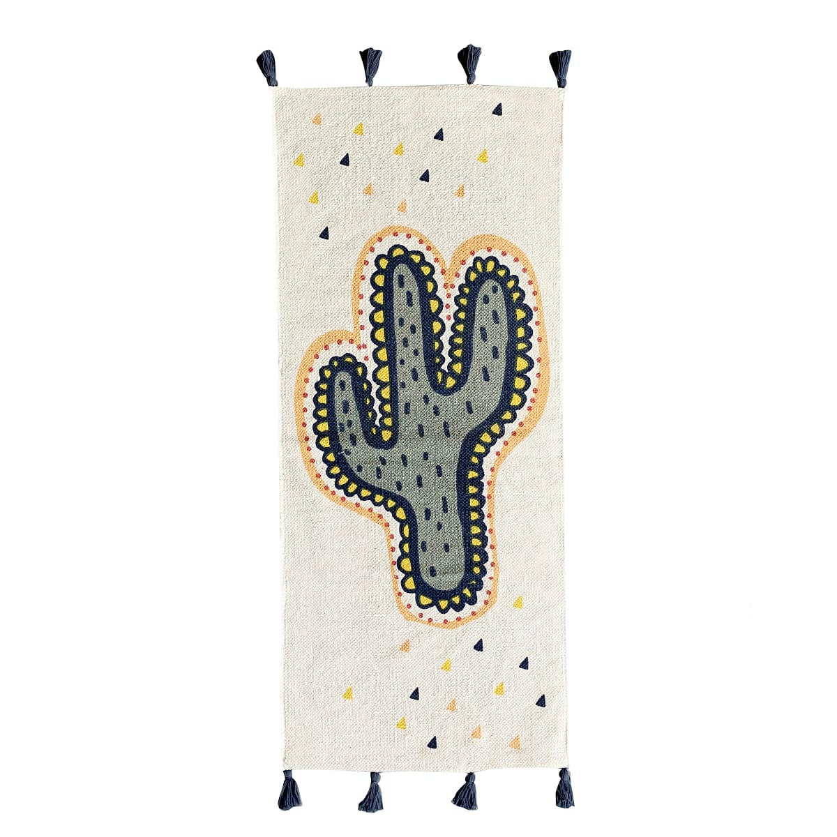 LALAMA - Tapis coton imprimé blanc cactus 50x120cm