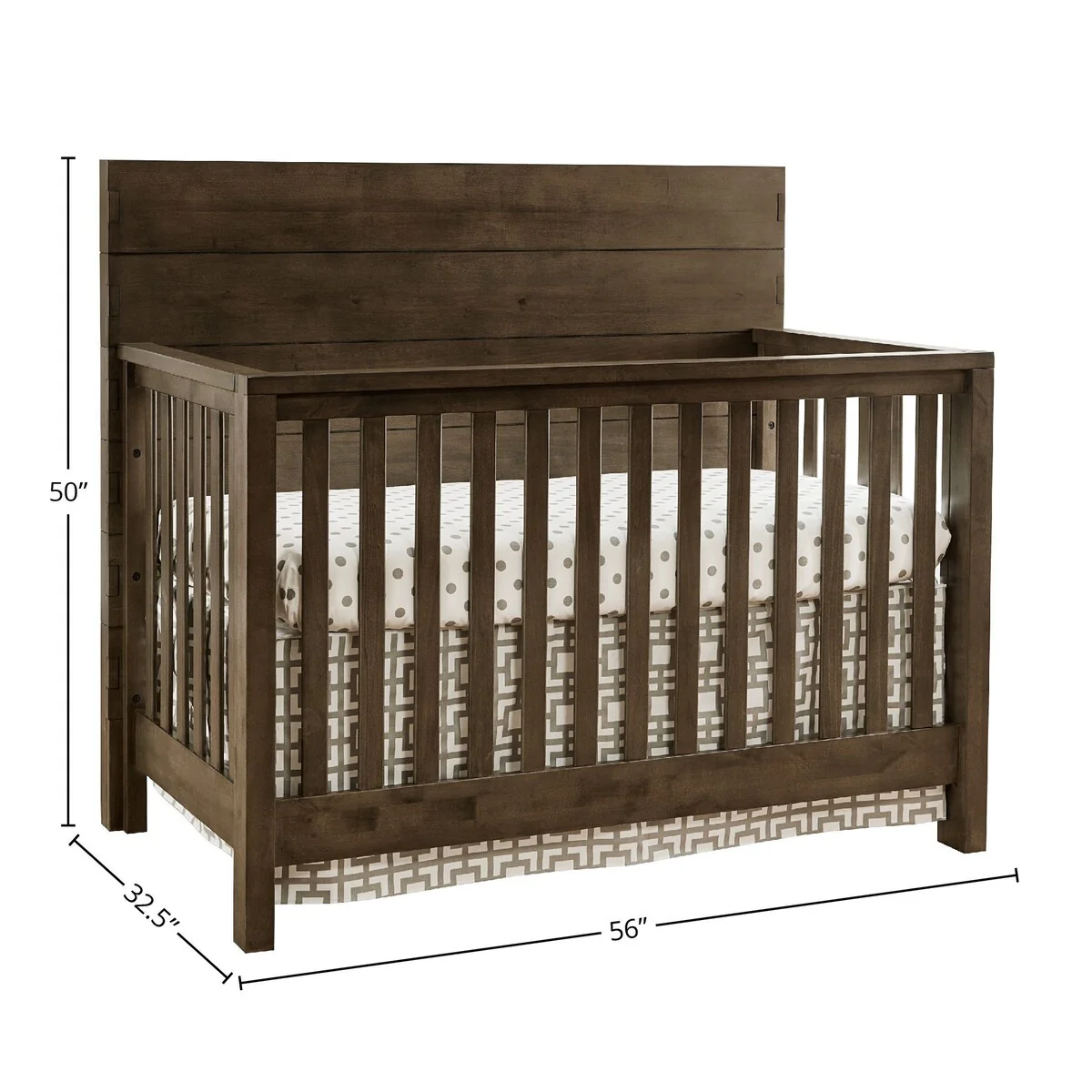 Dovetail 56 Wide Contemporary Convertible Crib, Graphite Gray