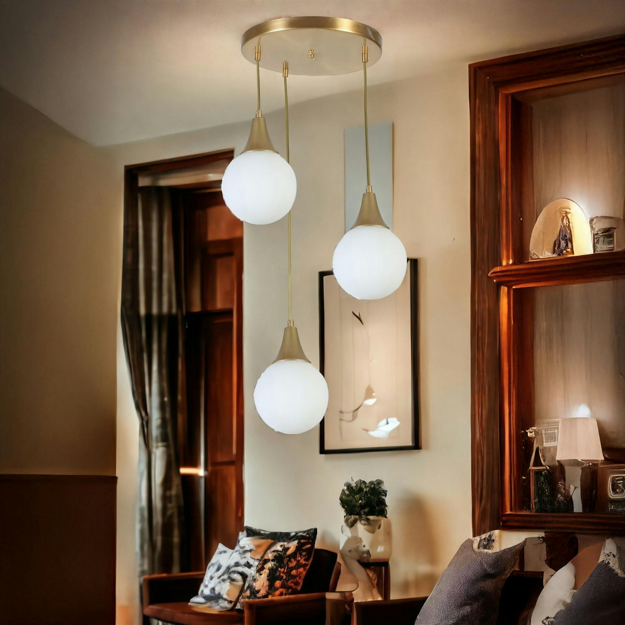 Suspension moderne dorée 3 globes verre dépoli SIERRE