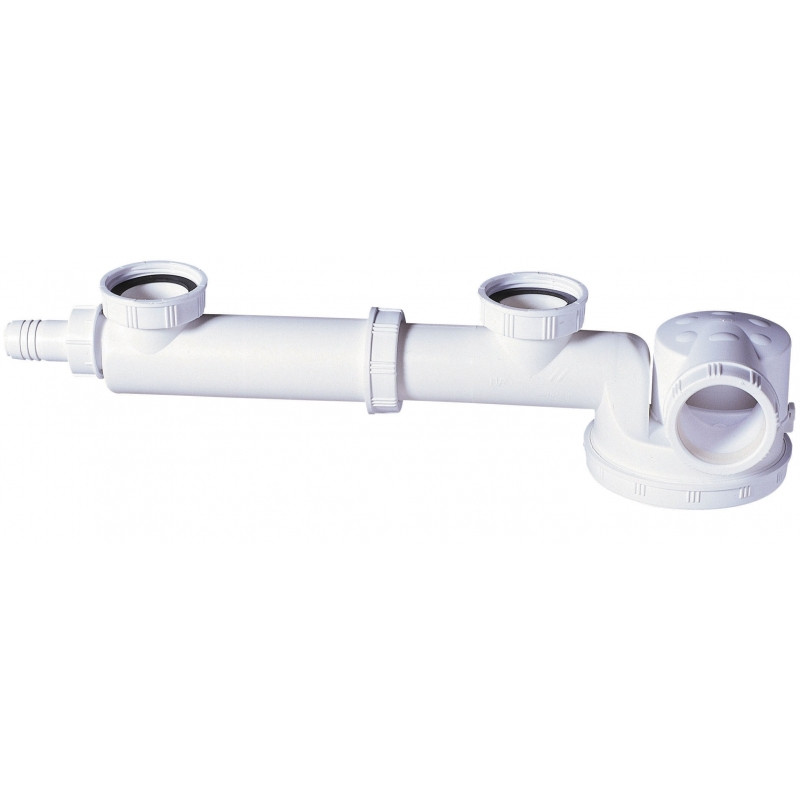 Tubulure de raccordement avec siphon extra plat pour évier 2 bacs INVENTIV