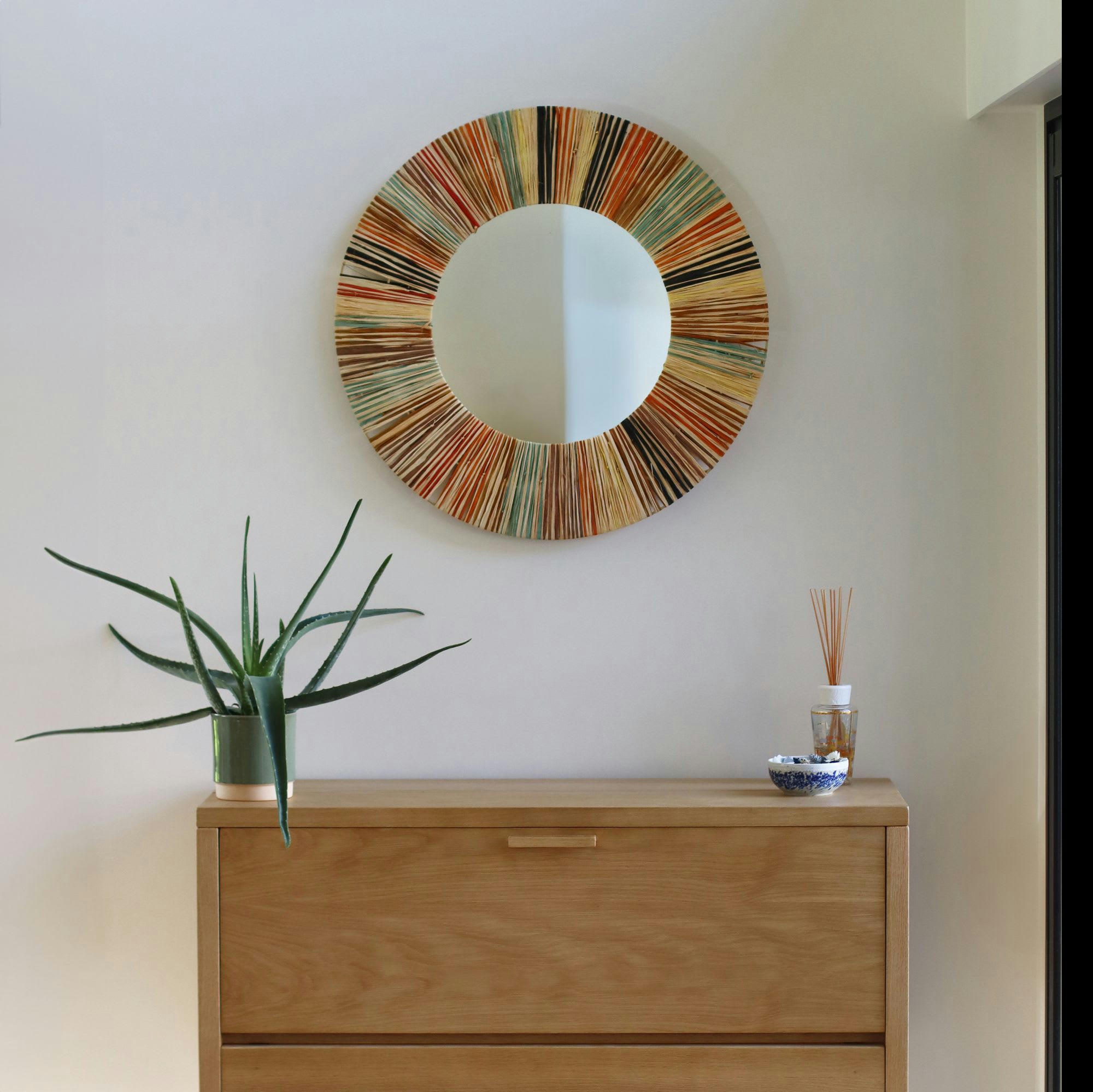 JOLO - Miroir en raphia coloré Ø70cm