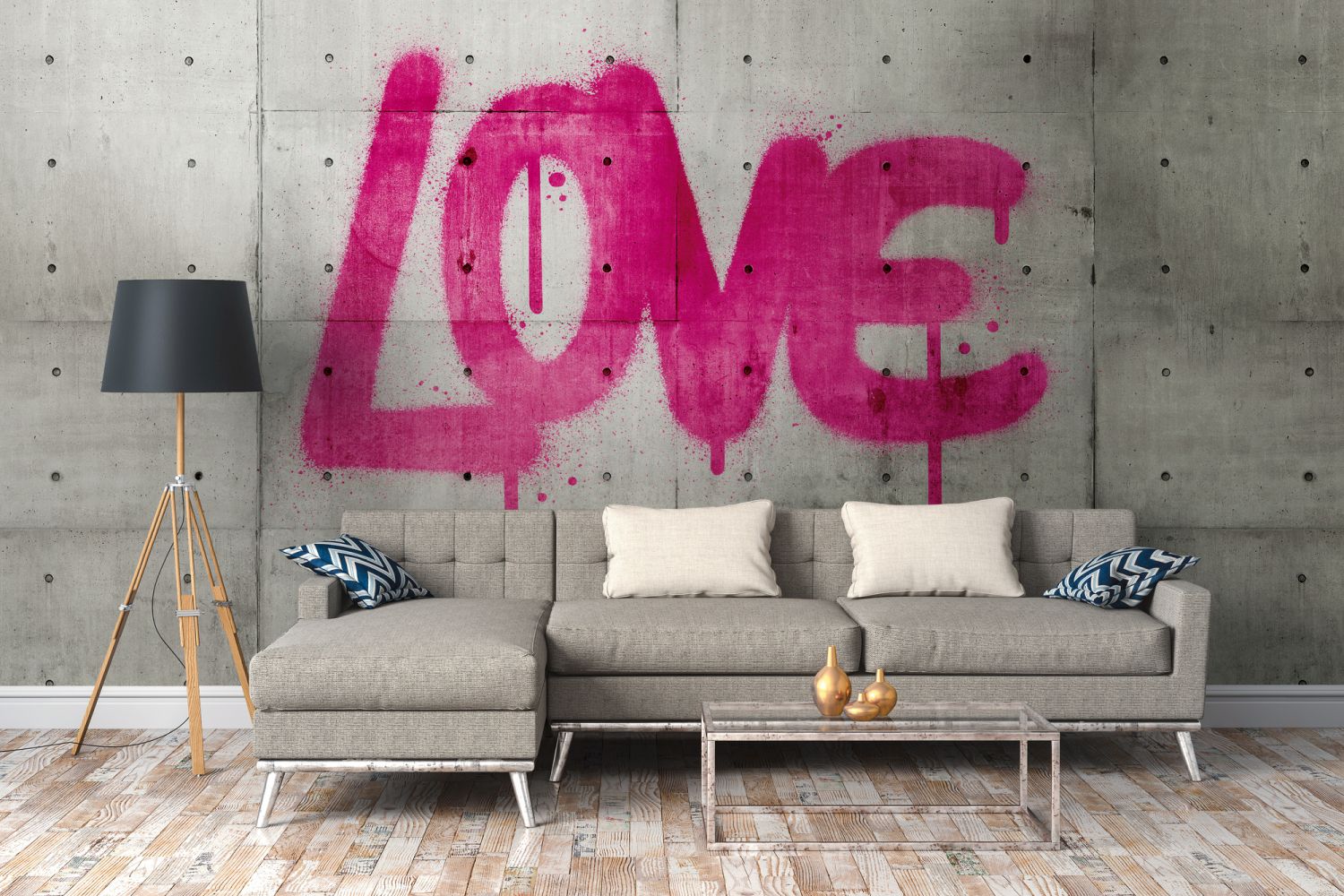One Wall one Role fotobehang betonlook grijs en roze - 371 x 280 cm - AS-382651