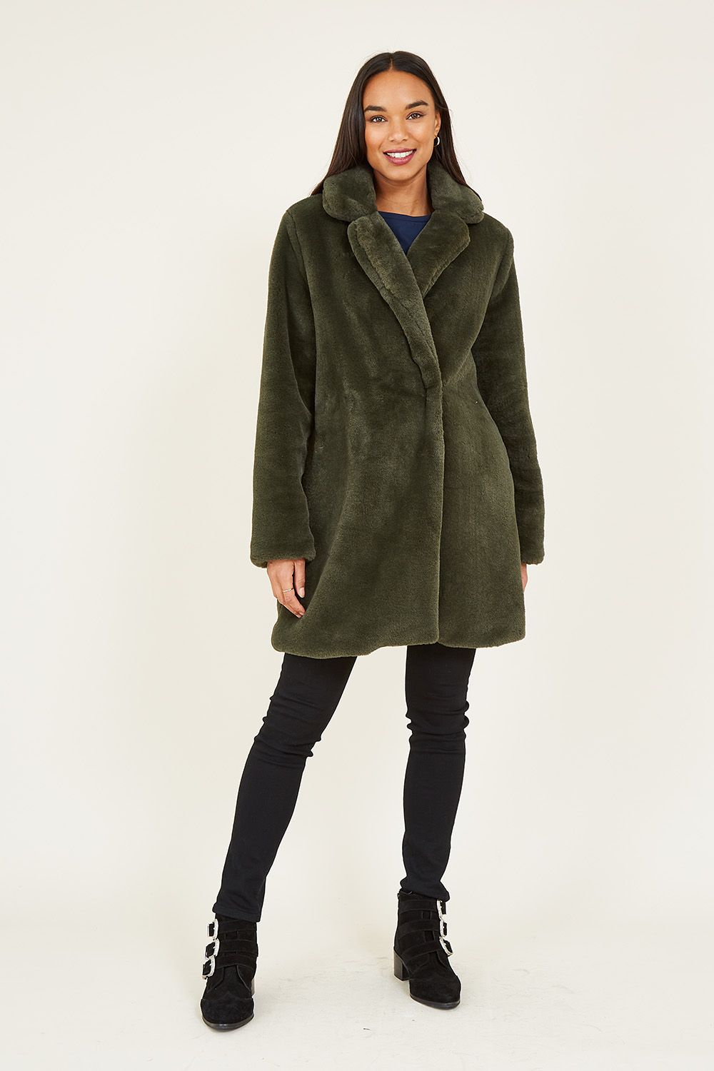 Yumi Green Faux Fur Coat