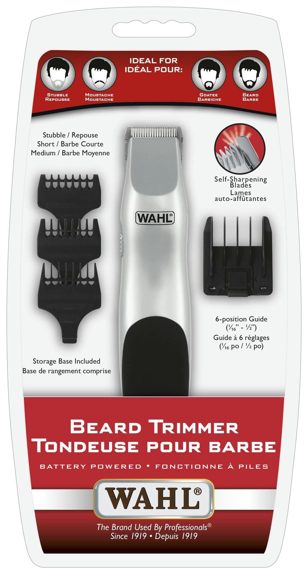 Wahl 3248 Cordless Battery Powered Beard Trimmer with Guides, Blade Guard, Comb & Stand, 10-pc