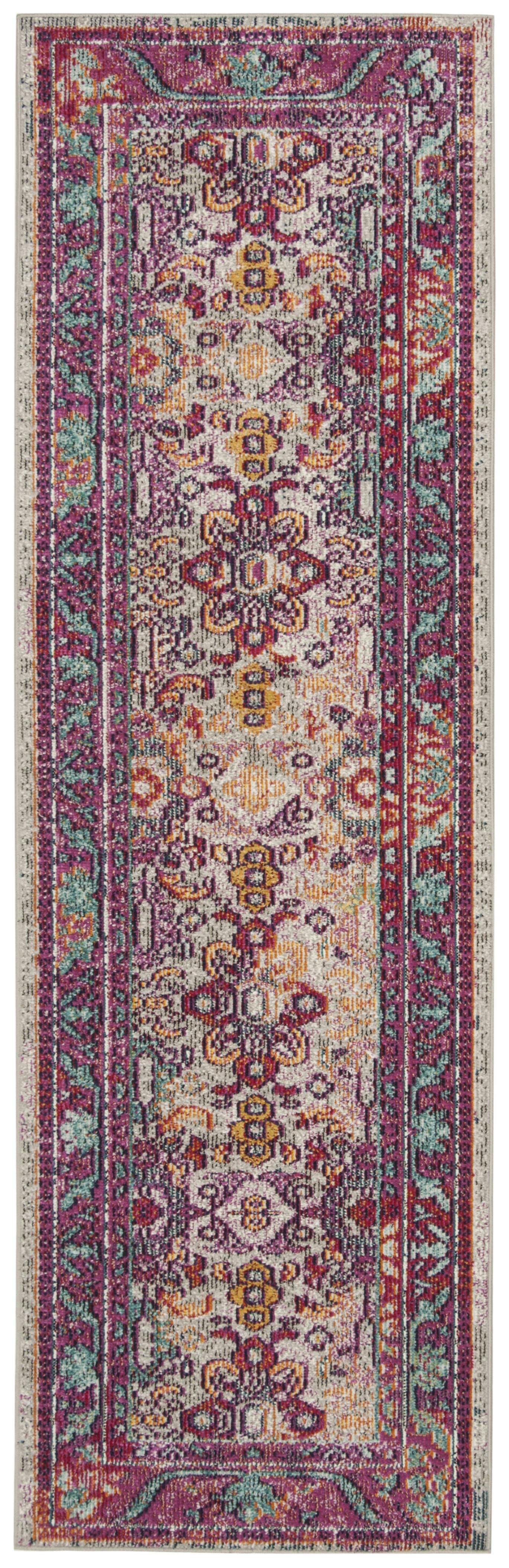CRYSTAL - Tapis de salon interieur en bleu ciel & fuchsia, 66 x 213 cm