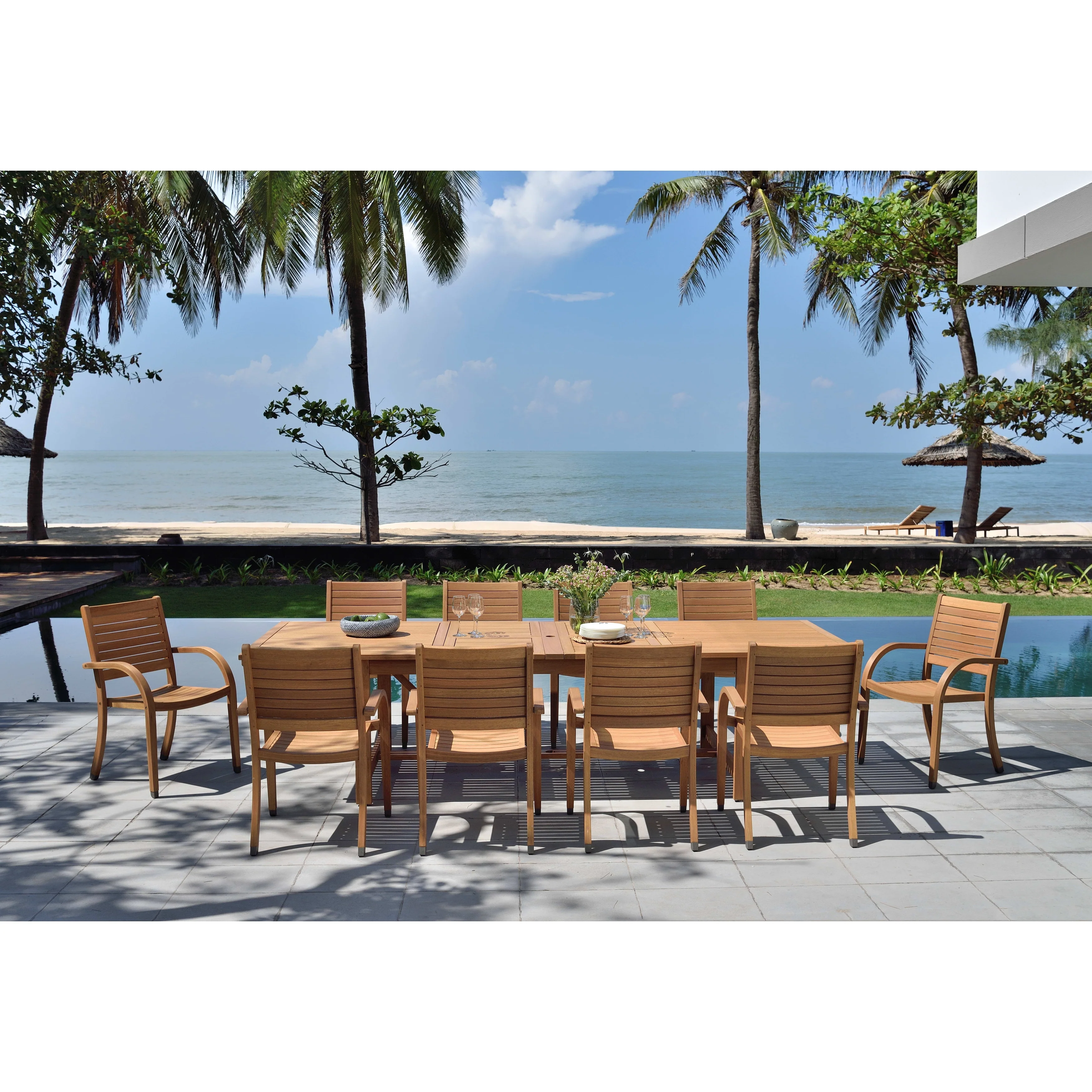 LifestyleGarden George 11 piece FSC Wood Outdoor Patio Dining Set - Teak Finish - 11 Piece