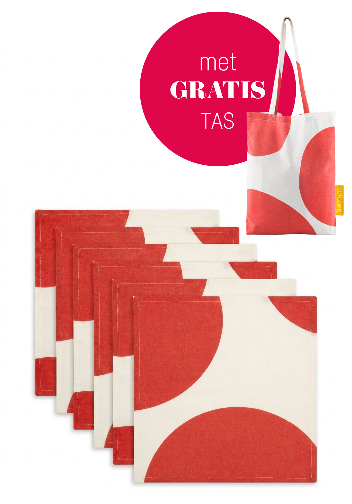 vtwonen - Servetten - Rood - Katoen - 40x40cm - Set van 6