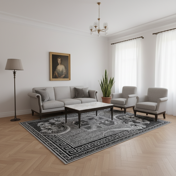 Dywan klasyczny szary do salonu pokoju 5094 - 70x130 cm - modny solidny
