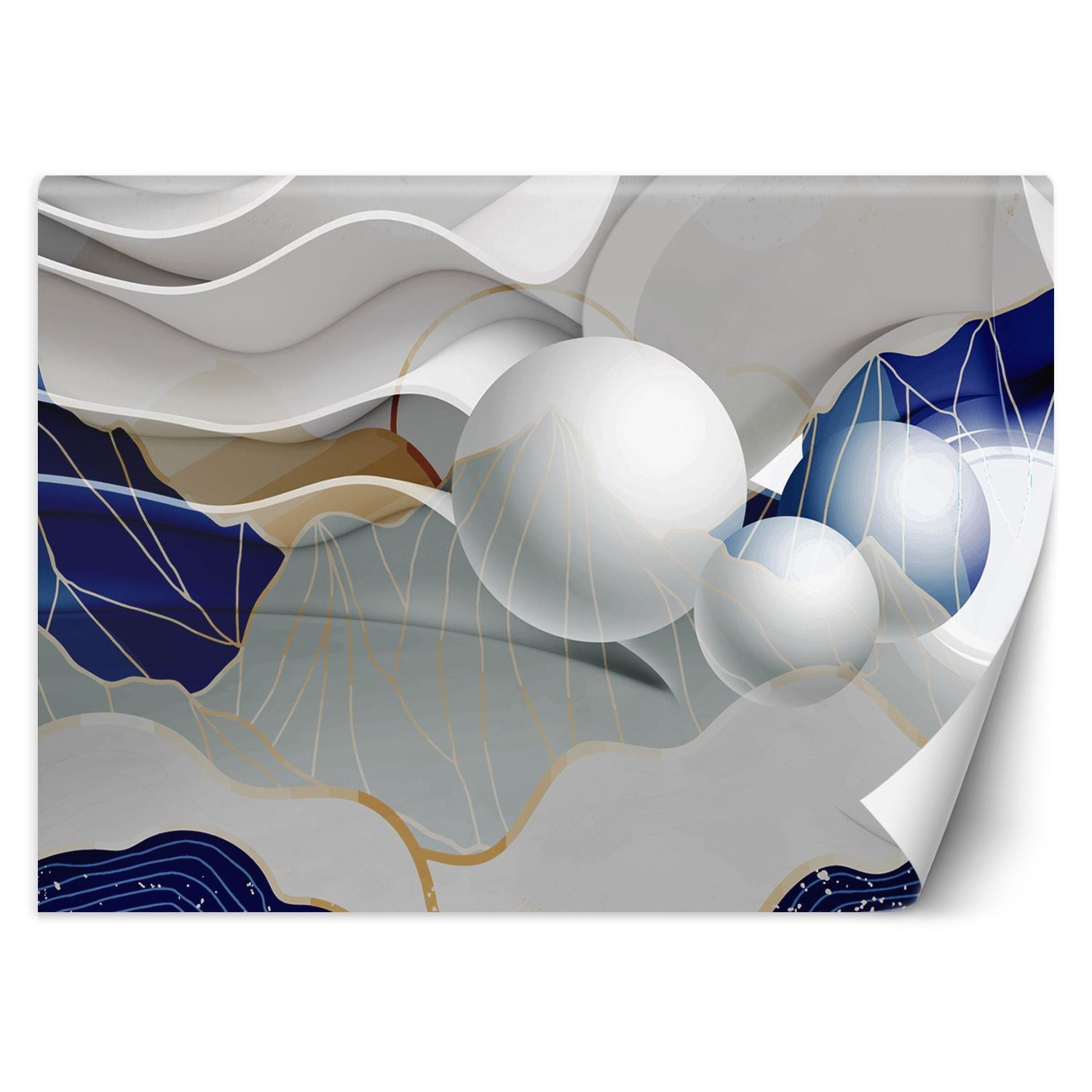 Feeby Fototapeta, Abstrakcja 3D fale i kule 150x105