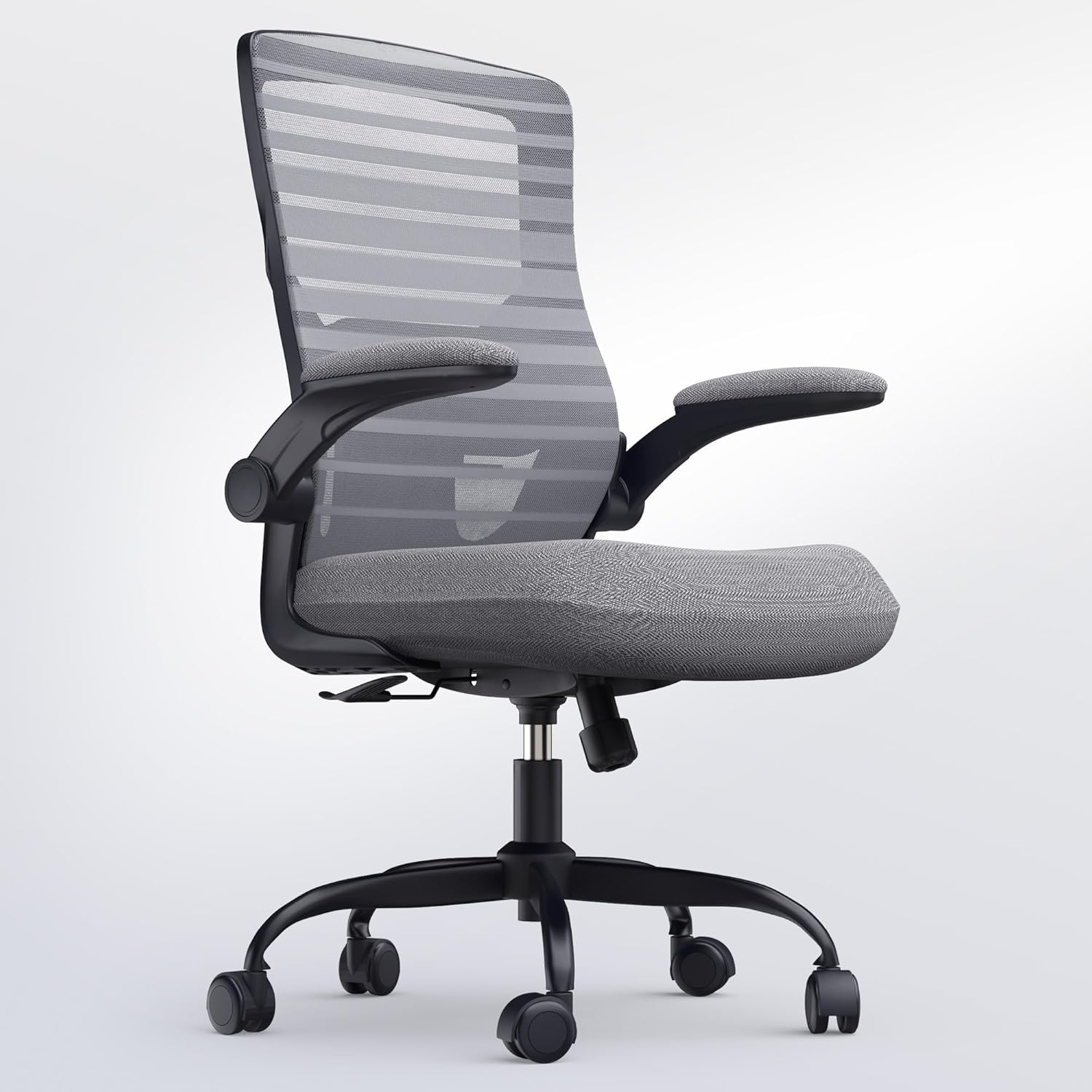 Office Desk Chair for Long Hours & Back Pain Relief – 4“ Thick Molded Foam Cushion, Enhanced Lumbar Support, Padded Flip-up Armrests, Ideal for Office or Study, Dark Gray