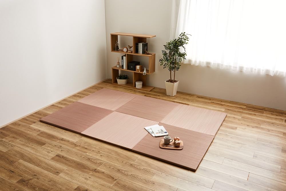 PaletteLife Rimless Lightweight Portable Tatami Mats, Set of 9, Red, 32.3 x 32.3 x 1.0 inches (82 x 82 x 2.5 cm), Modular Tatami Mattress