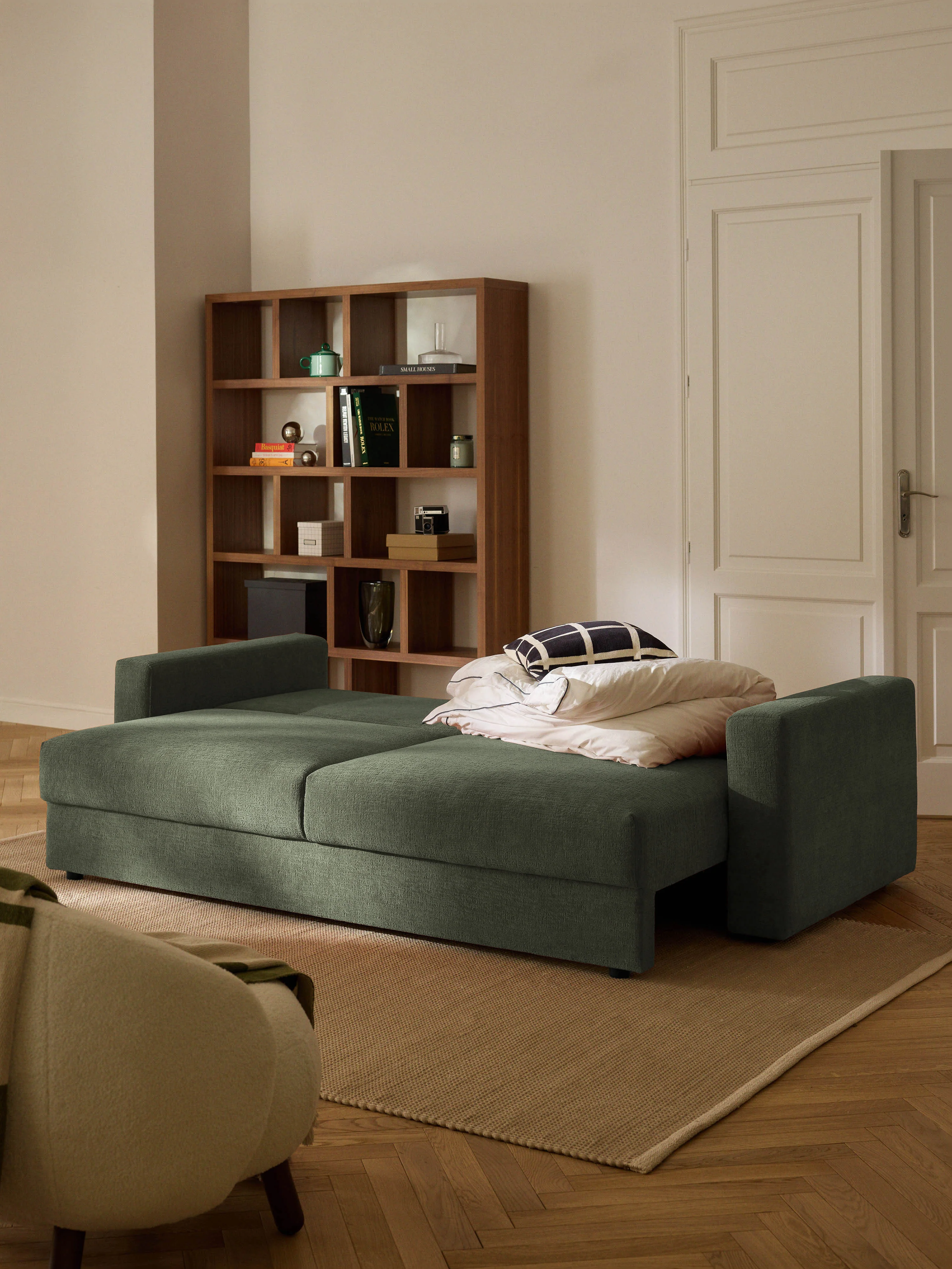 Samt-Schlafsofa Tasha (3-Sitzer) mit Stauraum