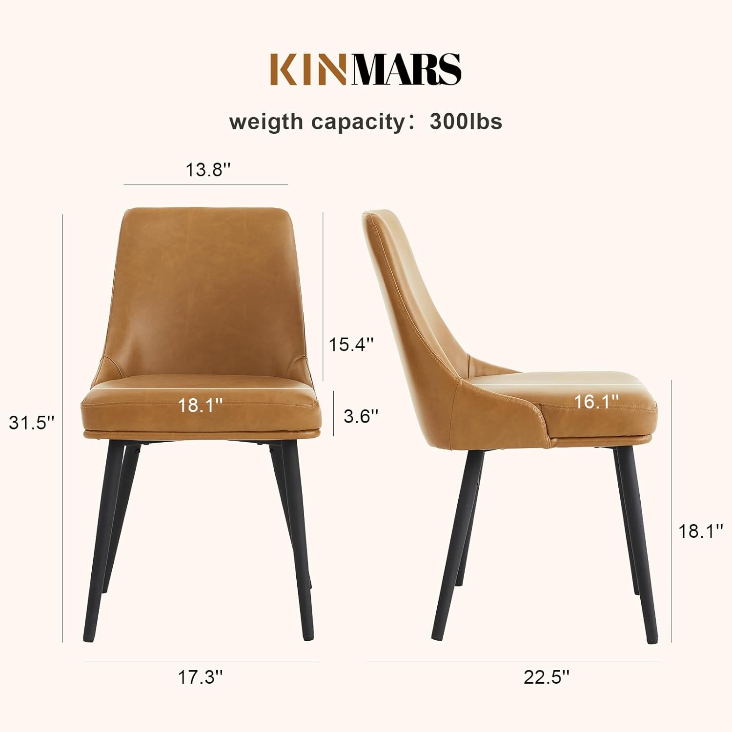 Modern Upholstered Dining Chairs Set of 4 with Thick Seat Cushion and Curved Back, Synthetic Leather Mid-Century Dinner Chair for Kitchen, Dining Room,Cafe (Faux Leather-Brown, Set of 4)