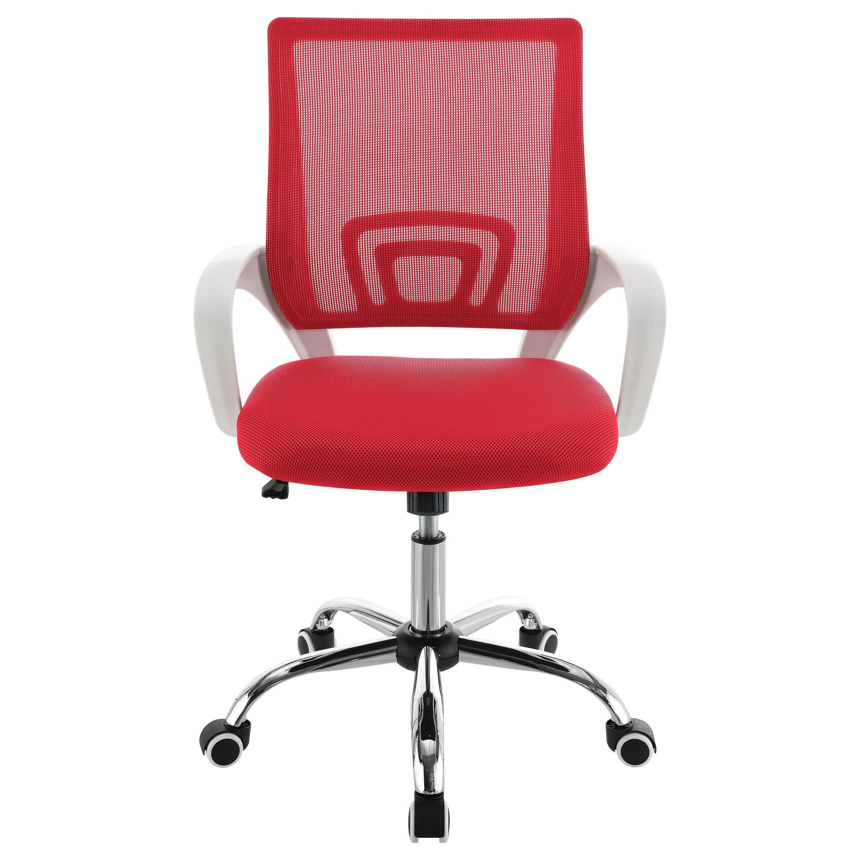 Fera Rolling Office Chair, Adjustable Chrome Base, Red Mesh Fabric