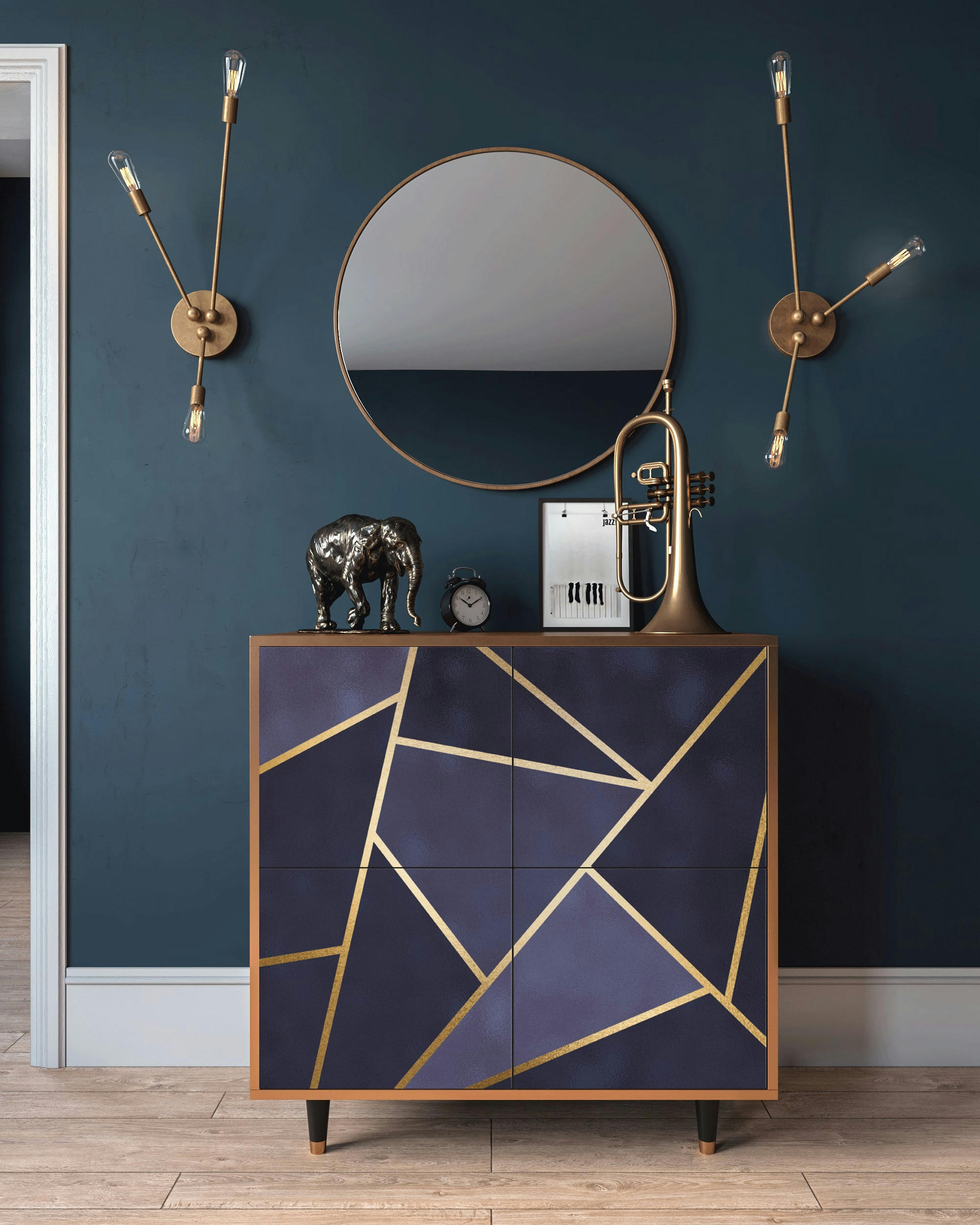 THE AMETHYST - Buffet  bleu 4 portes L 94 cm