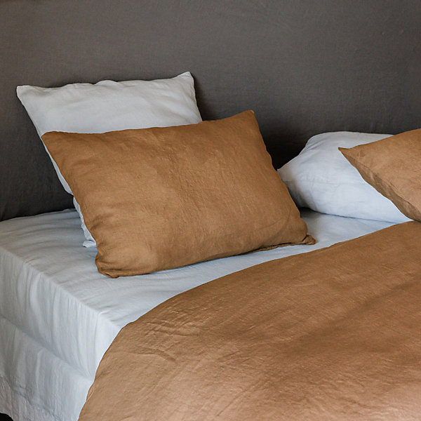 Housse de couette 260X240 cm lit lin lavé SONATE marron Cognac