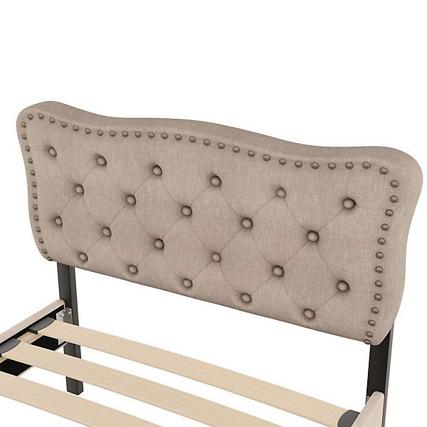 Lit Plat 90x200cm Rembourré Tiroirs Beige Foncé Blackcolors