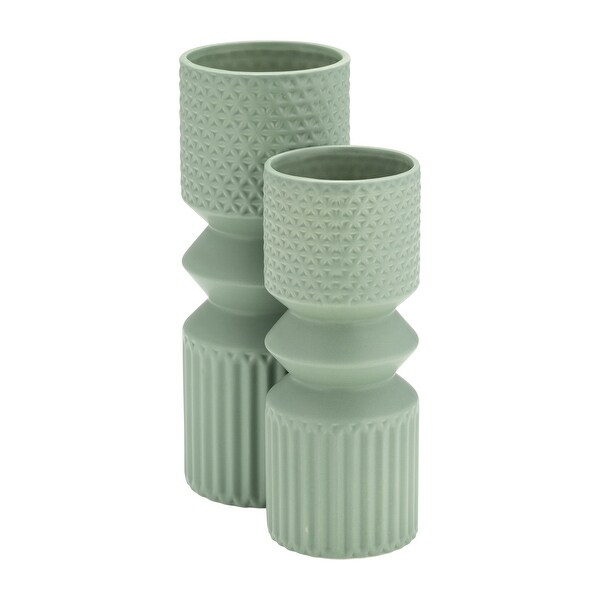 Sagebrook Home 11" Ceramic Mallet Vase Creative Sage Green Floral Vase Contemporary Abstract Decorative Table Vase For H