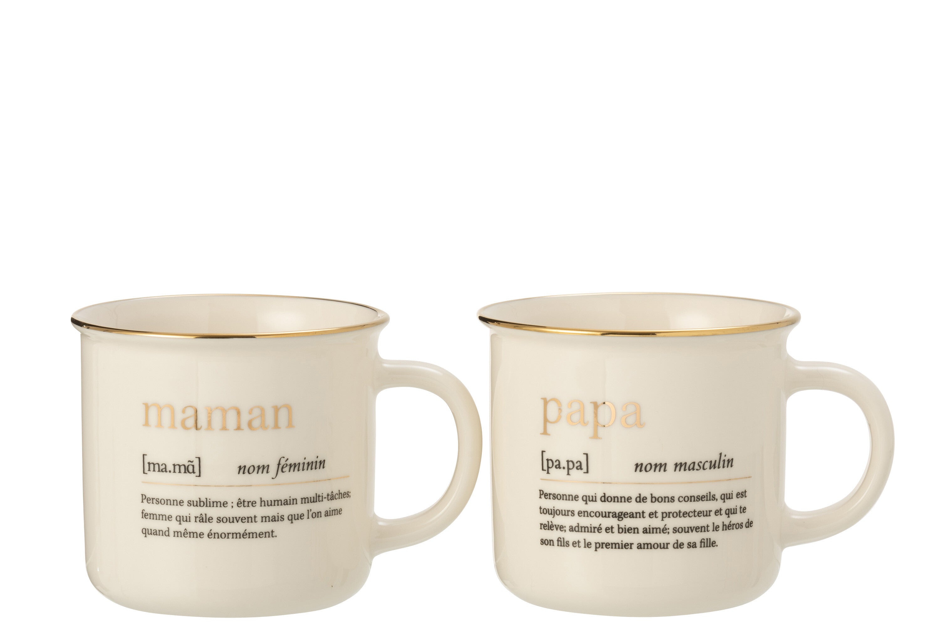 J-Line mok Boodschap Maman Papa - keramiek - goud - 2 stuks
