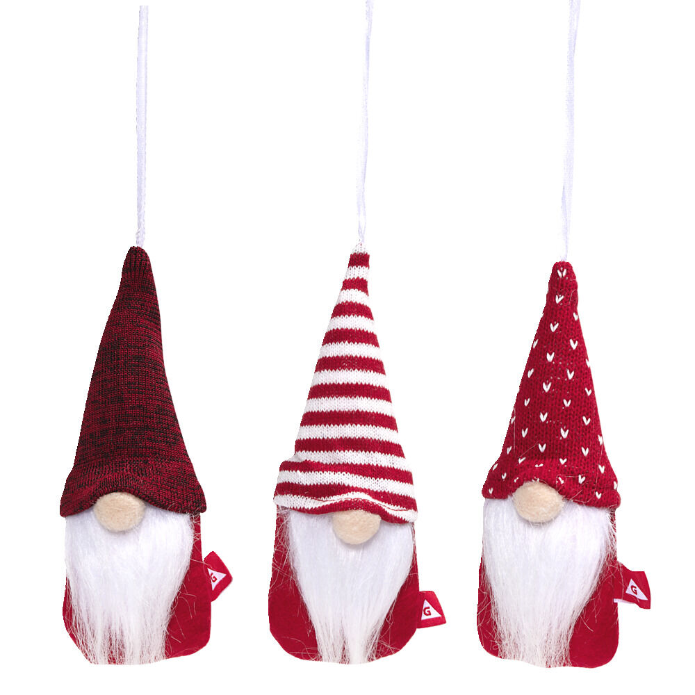 Décoration sapin de No&euml;l gnome x3 à suspendre (3 modèles)