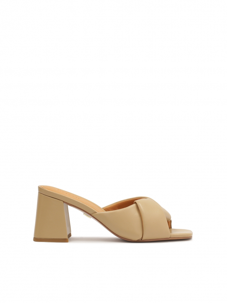 Beige heeled mules