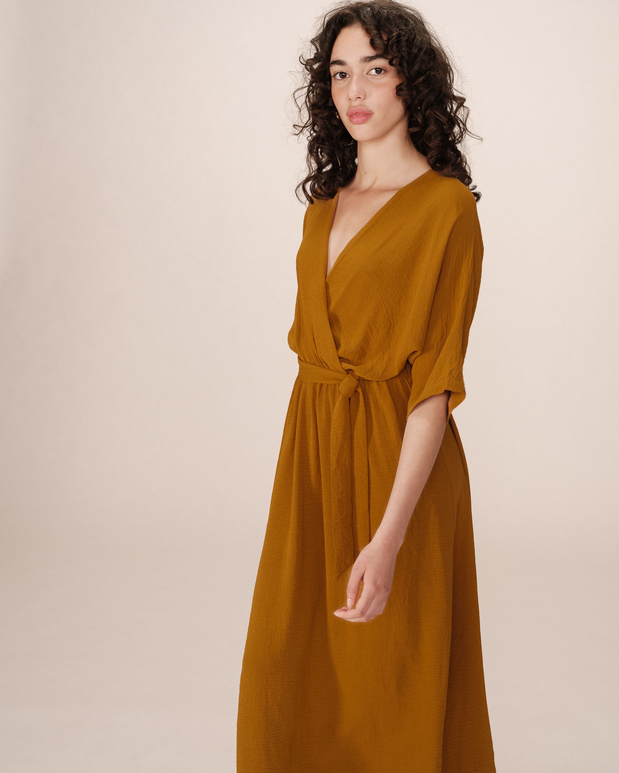 Robe longue portefeuille ocre Maud